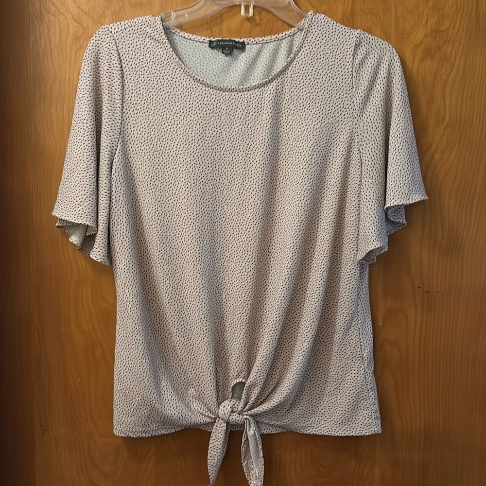 Adrianna Papell salmon pink with black dots Patterned Short Sleeve Top